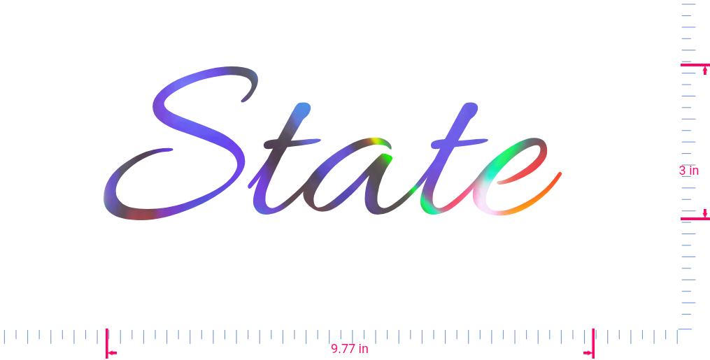 Text State  Vinyl custom lettering decall/3 x 9.77 in/ OilSlick Chrome /