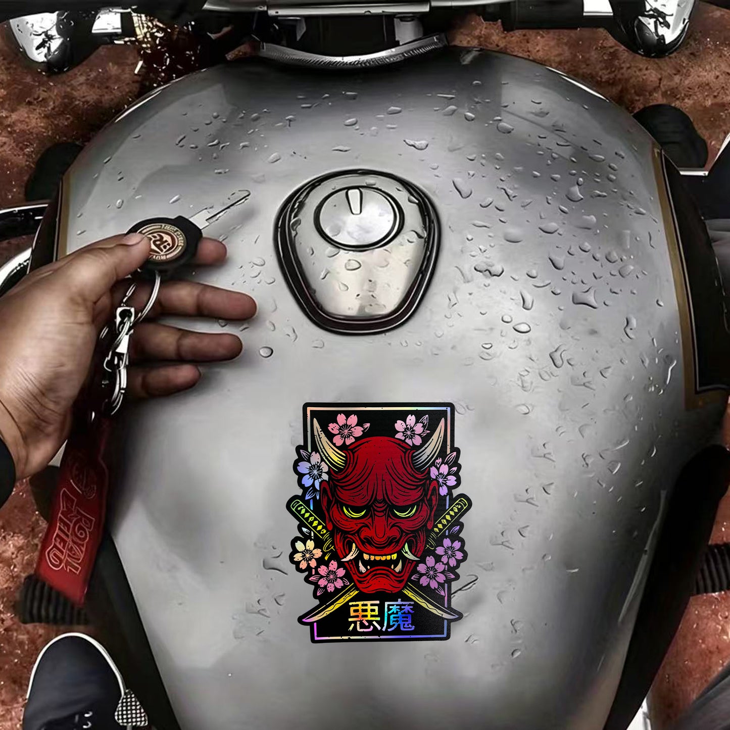Holographic Border Red Japanese Oni Mask Sticker