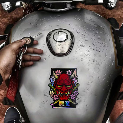 Holographic Border Red Japanese Oni Mask Sticker