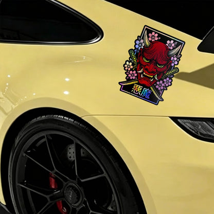 Holographic Border Red Japanese Oni Mask Sticker