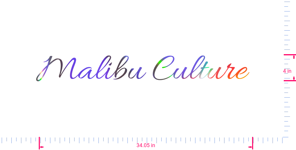 Text Malibu Culture  Vinyl custom lettering decall/4 x 34.05 in/ OilSlick Chrome /