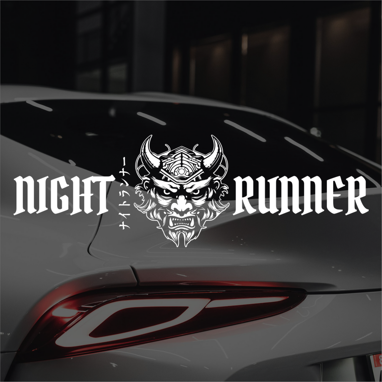 Autocollant de pare-brise arrière représentant un masque Oni japonais de Night Runner
