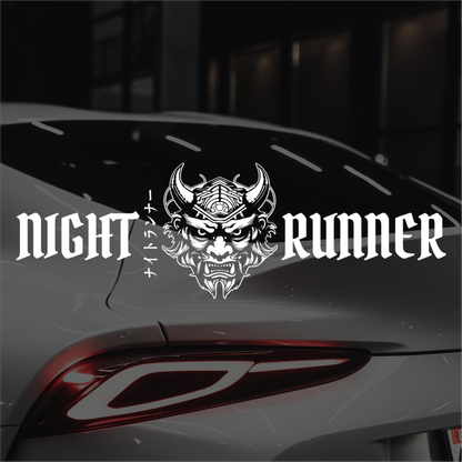 Autocollant de pare-brise arrière représentant un masque Oni japonais de Night Runner