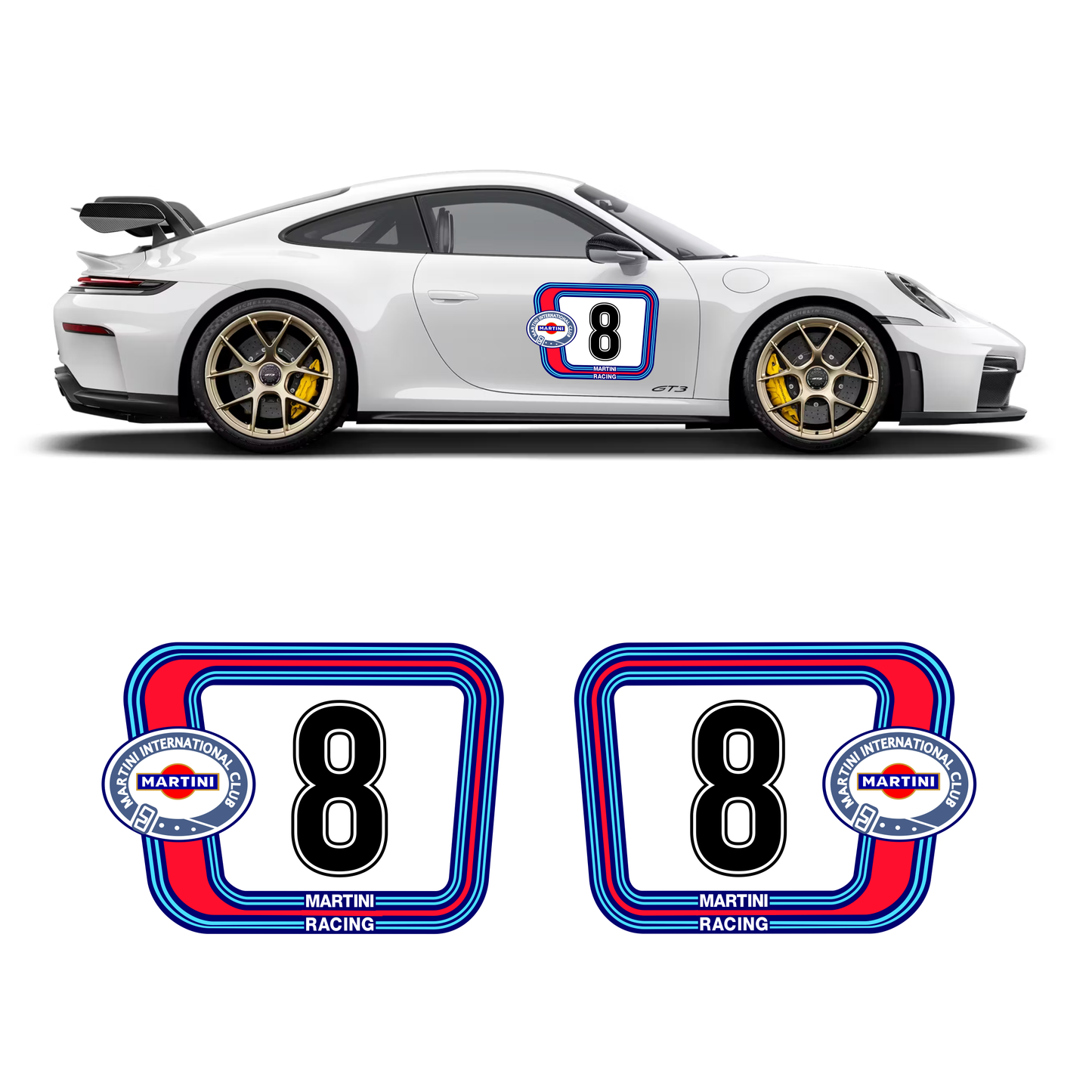 Martini Racing Style Door Number Kit – Classic Rally & Autocross Livery – Custom Number Available