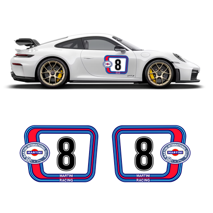 Martini Racing Style Door Number Kit – Classic Rally & Autocross Livery – Custom Number Available