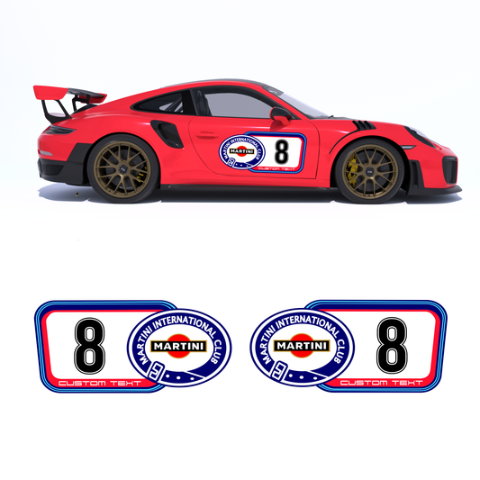 Martini Inspired Racing Livery – Rectangular Door Number w/ Custom Text Area