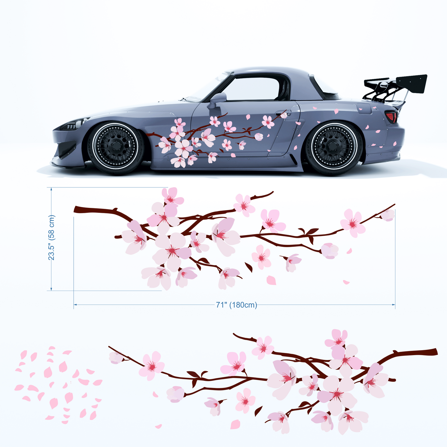 Sakura Cherry Blossom Car Livery, Japanese Theme Side Car Vinyl Livery, Universal Size