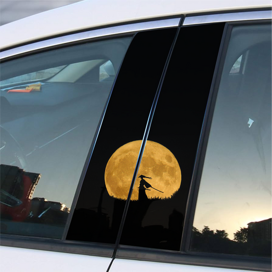Yellow moon samurai Car Door B-Pillar Sticker - Professional Print