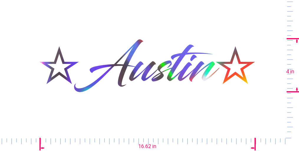 Text ☆Austin☆ Vinyl custom lettering decall/4 x 16.62 in/ OilSlick Chrome /