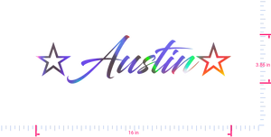 Text ☆Austin☆ Vinyl custom lettering decall/3.86 x 16 in/ OilSlick Chrome /