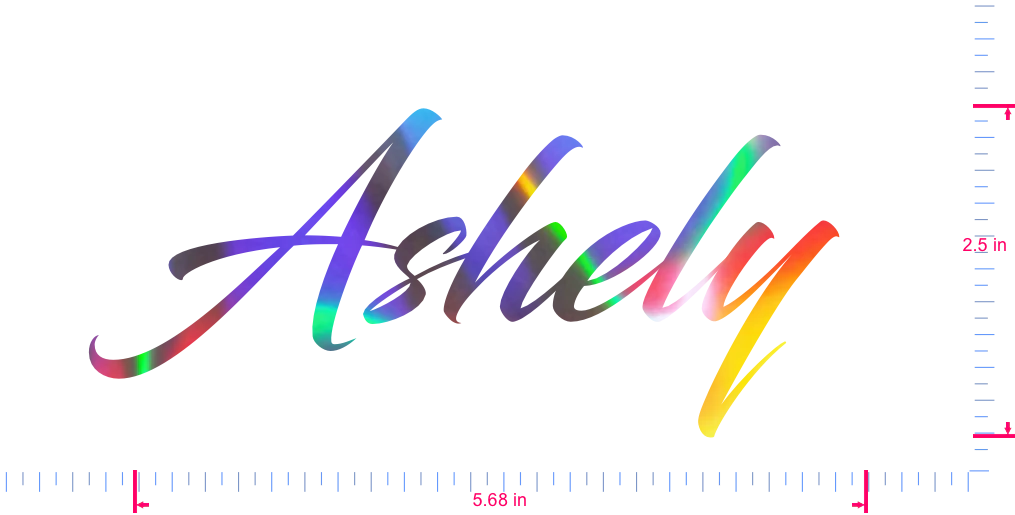 Text Ashely  Vinyl custom lettering decall/2.5 x 5.68 in/ OilSlick Chrome /