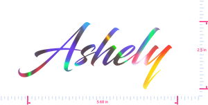 Text Ashely  Vinyl custom lettering decall/2.5 x 5.68 in/ OilSlick Chrome /