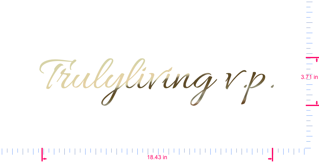 Text Trulyliving v.p. Vinyl custom lettering decall/3.71 x 18.43 in/ Gold Chrome /