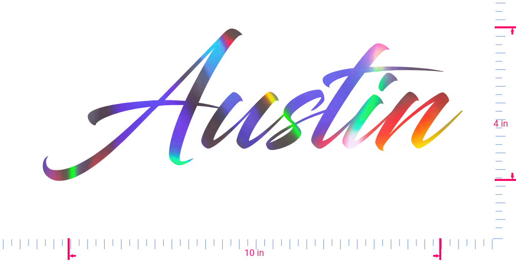 Text Austin Vinyl custom lettering decall/4 x 10 in/ OilSlick Chrome /