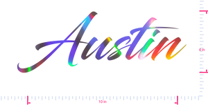 Text Austin Vinyl custom lettering decall/4 x 10 in/ OilSlick Chrome /