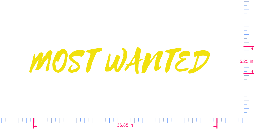 Text MOST WANTED  Vinyl custom lettering decall/5.25 x 36.85 in/ Yellow /