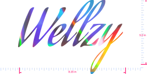 Text Wellzy  Vinyl custom lettering decall/5.0 x 8.35 in/ OilSlick Chrome /