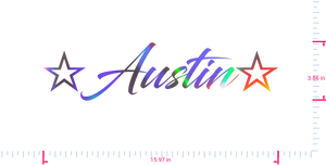 Text ☆Austin☆ Vinyl custom lettering decall/3.86 x 15.97 in/ OilSlick Chrome /