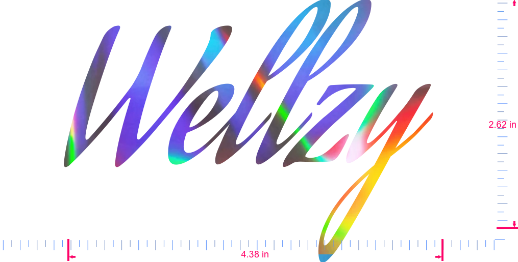 Text Wellzy  Vinyl custom lettering decall/2.62 x 4.38 in/ OilSlick Chrome /