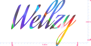 Text Wellzy  Vinyl custom lettering decall/2.62 x 4.38 in/ OilSlick Chrome /