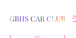 Text GBHS CAR CLUB Vinyl custom lettering decall/4.65 x 48.24 in/ OilSlick Chrome /