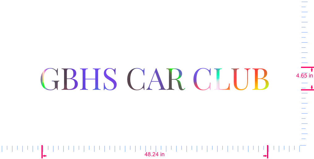 Text GBHS CAR CLUB Vinyl custom lettering decall/4.65 x 48.24 in/ OilSlick Chrome /
