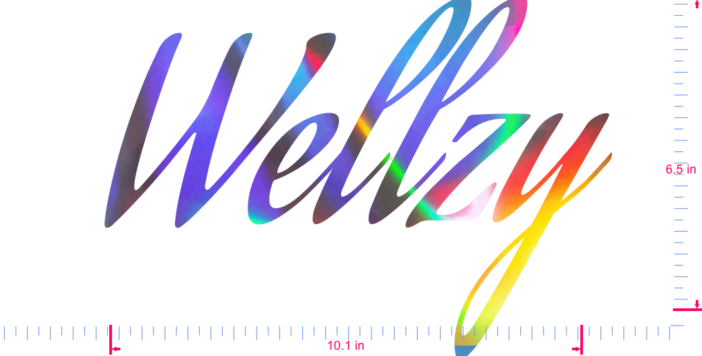 Text Wellzy Vinyl custom lettering decall/6.5 x 10.1 in/ OilSlick Chrome /