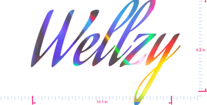 Text Wellzy Vinyl custom lettering decall/6.5 x 10.1 in/ OilSlick Chrome /