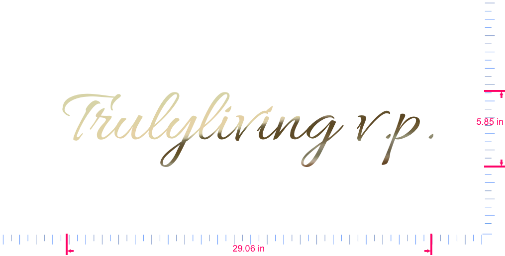 Text Trulyliving v.p. Vinyl custom lettering decall/5.85 x 29.06 in/ Gold Chrome /